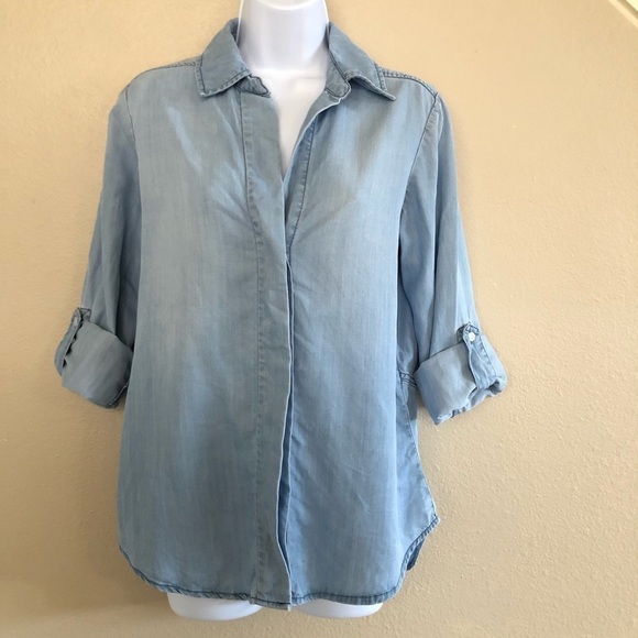 Sam Edelman Split Back Roll Up Sleeves Chambray Shirt Size Medium - Picture 6 of 16